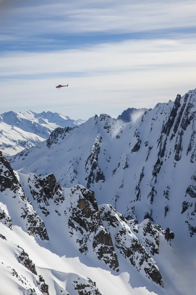 Skier descending untracked Chilean backcountry powder slopes