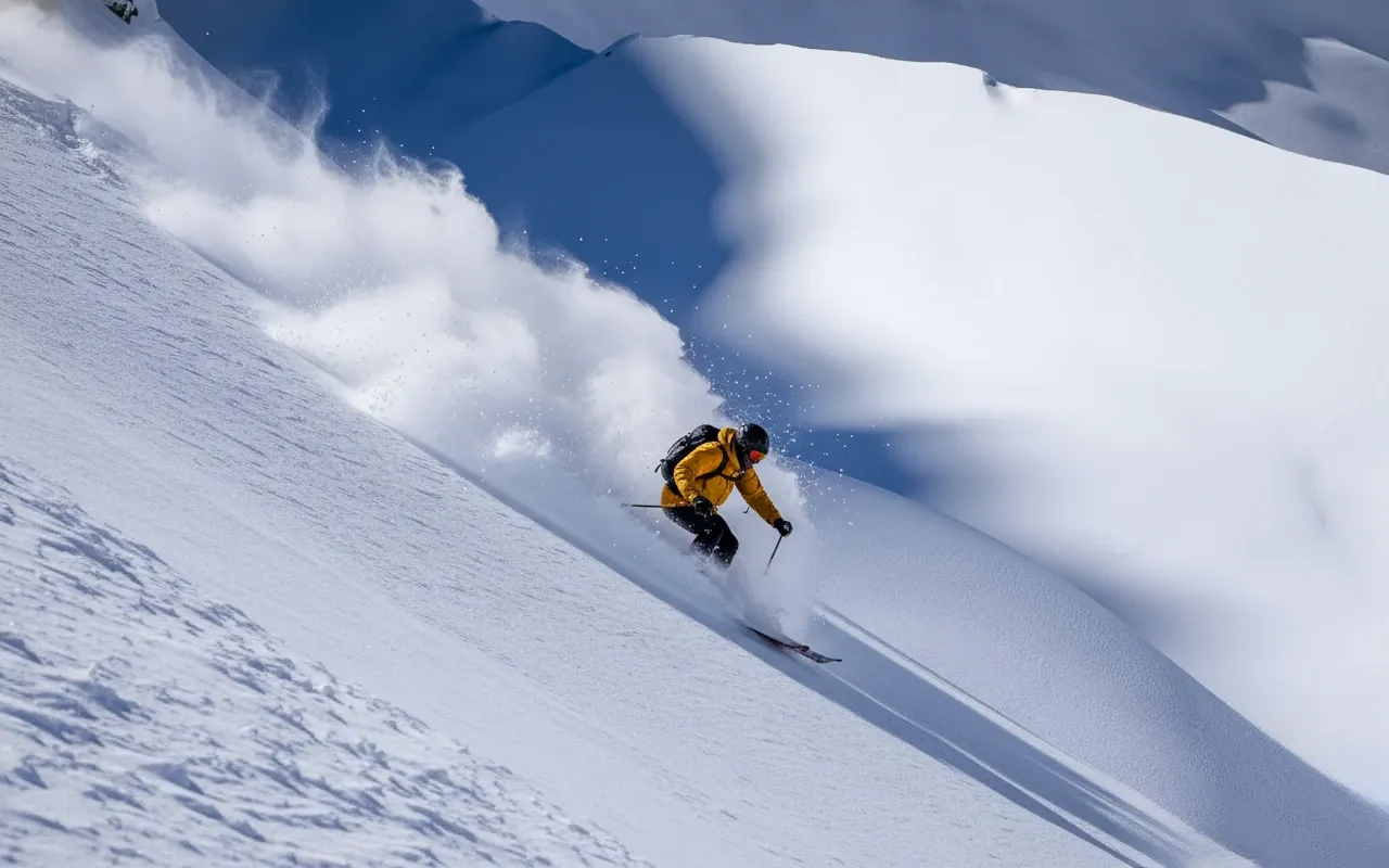 Heli-skiing group preparing for descent in Andes mountains