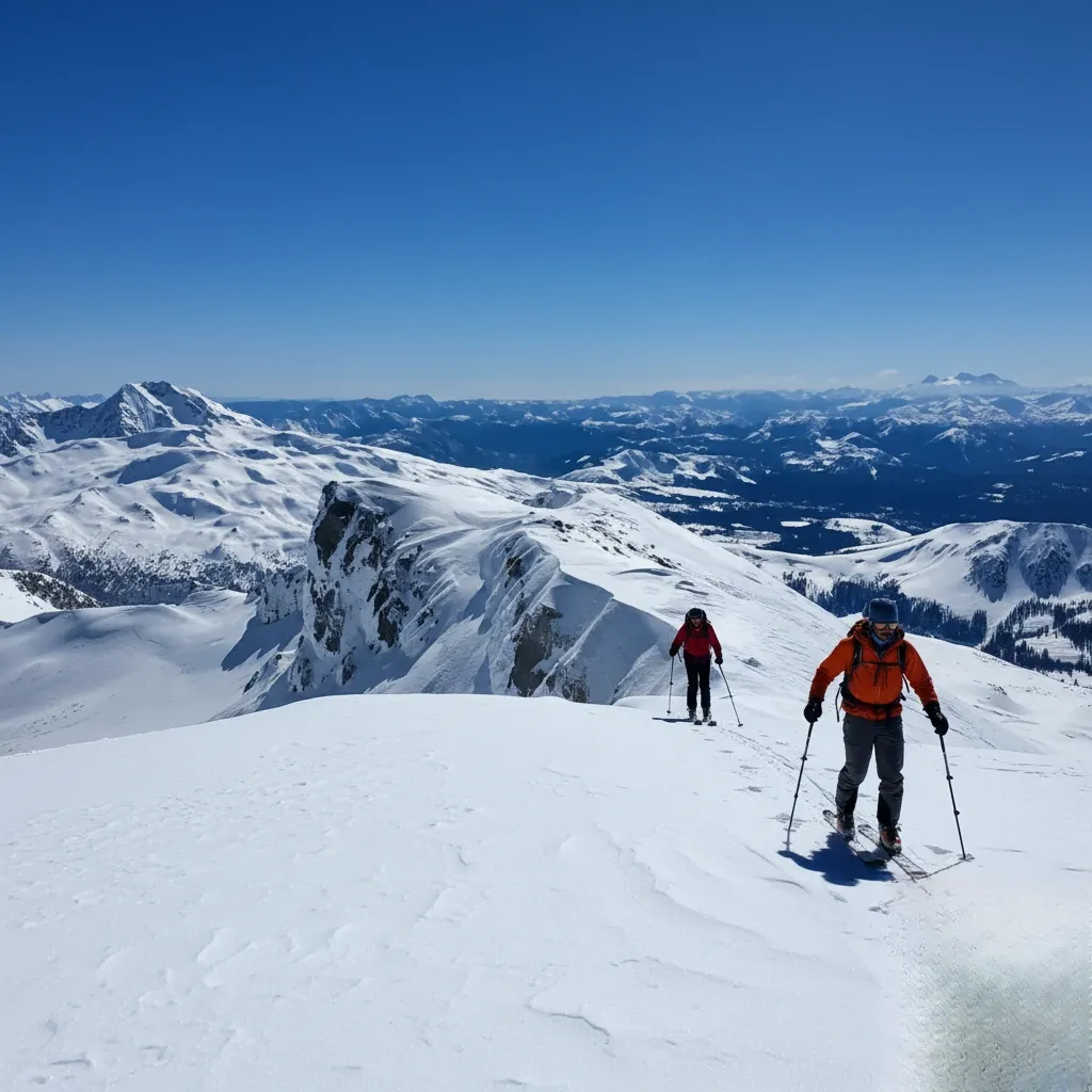 Skier skinning up a pristine backcountry slope