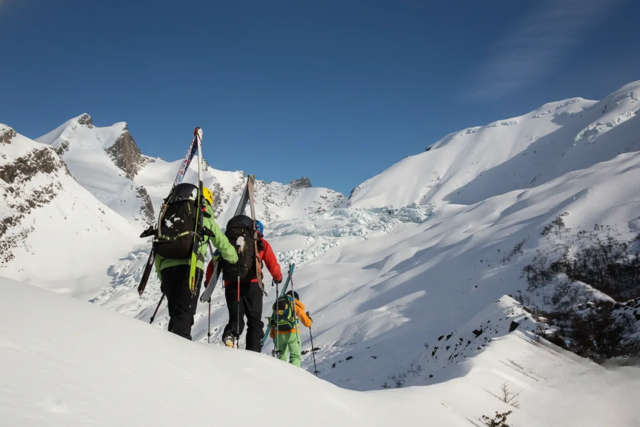 Expert guide leading a ski touring expedition in Chile
