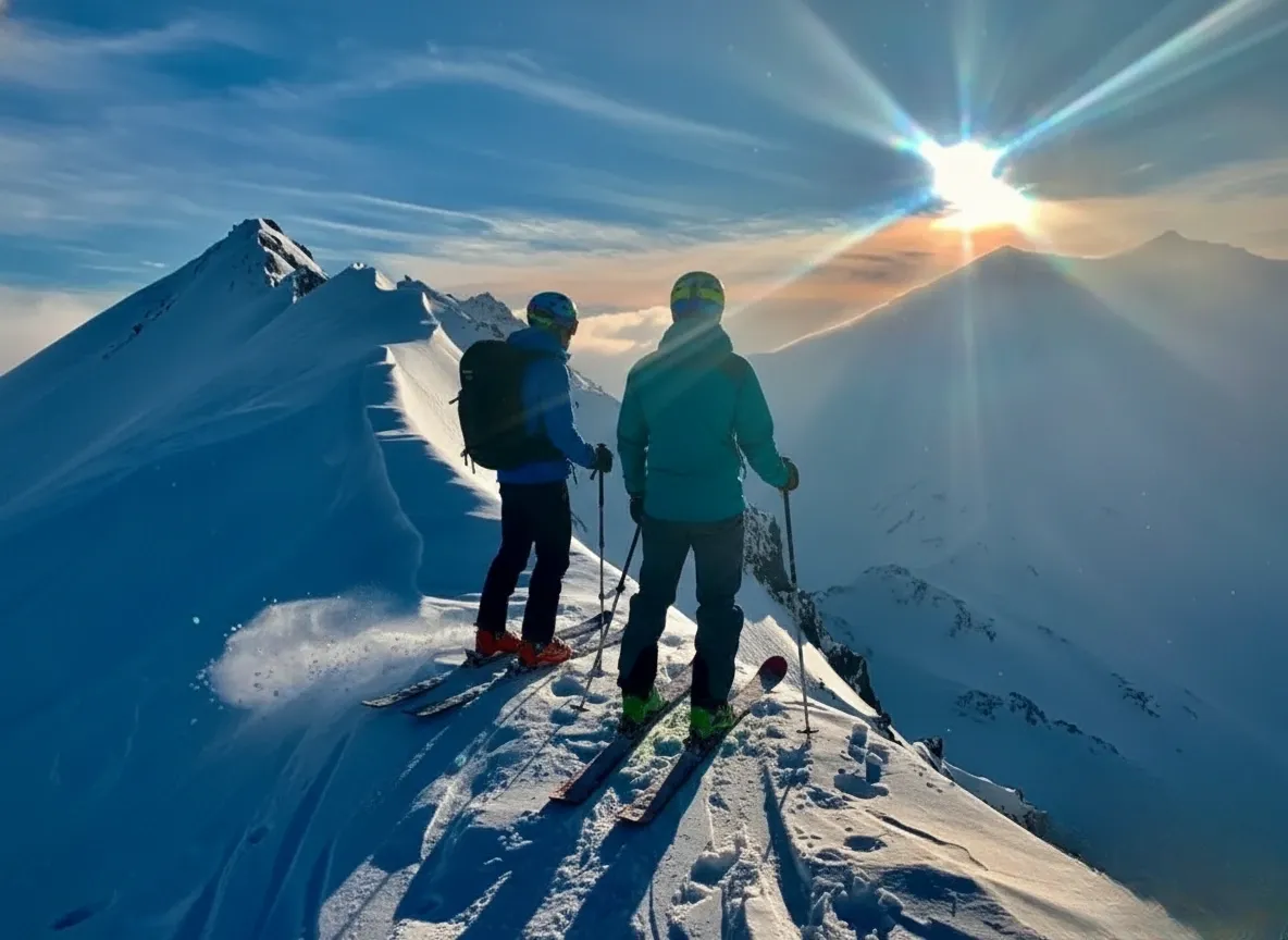 Sunrise ski touring in the Chilean Andes