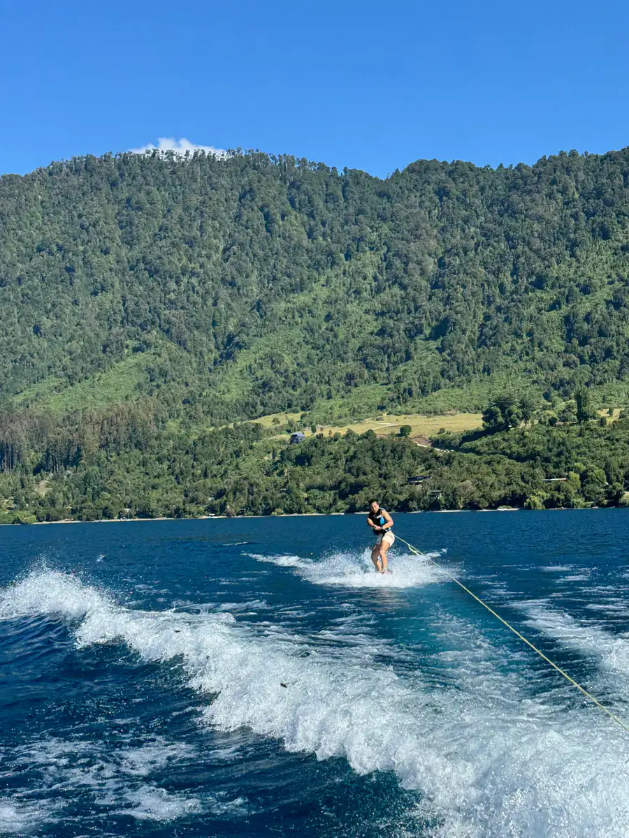 Water skier on pristine Patagonian lake