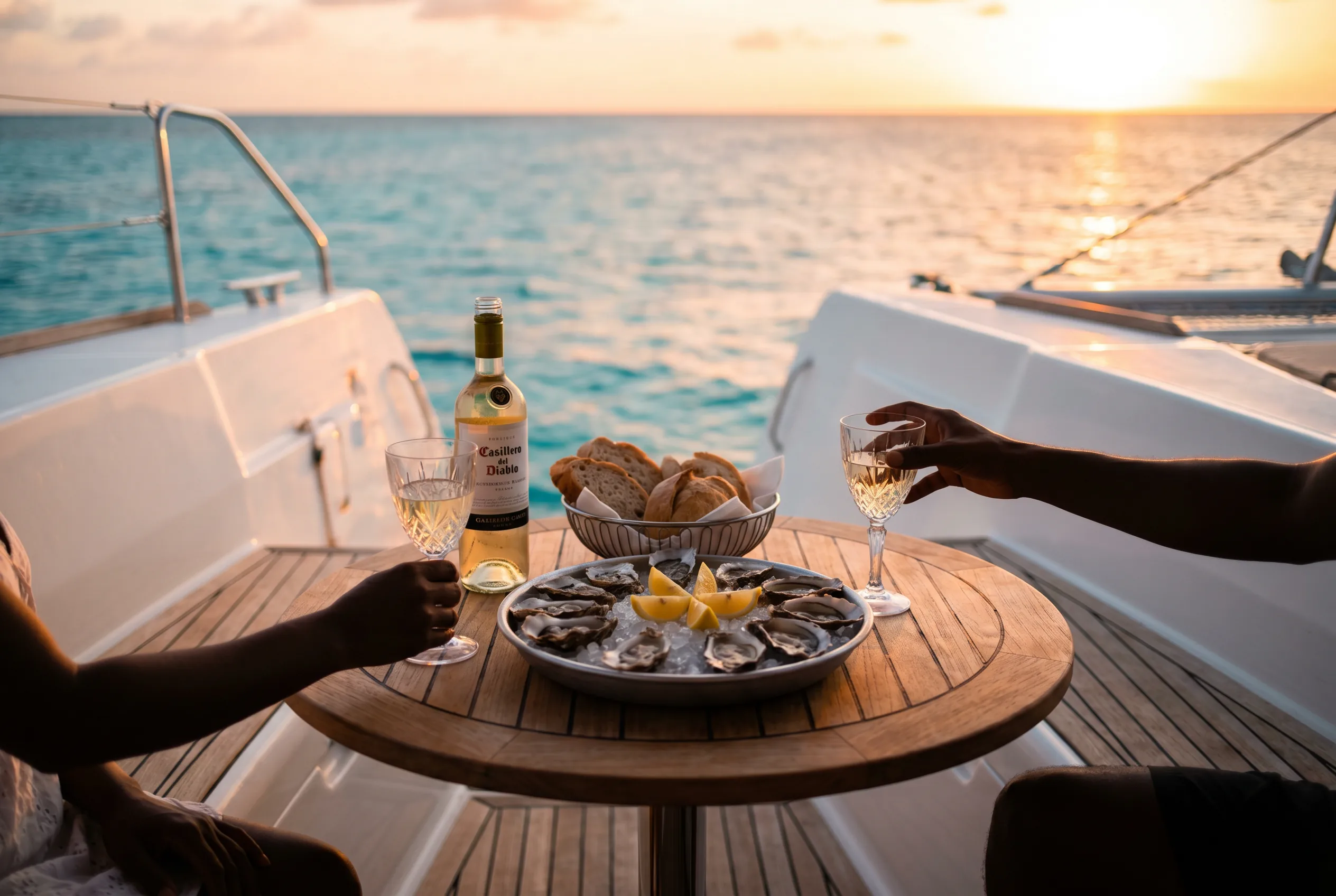 Sunset aperitivo in the aft cockpit