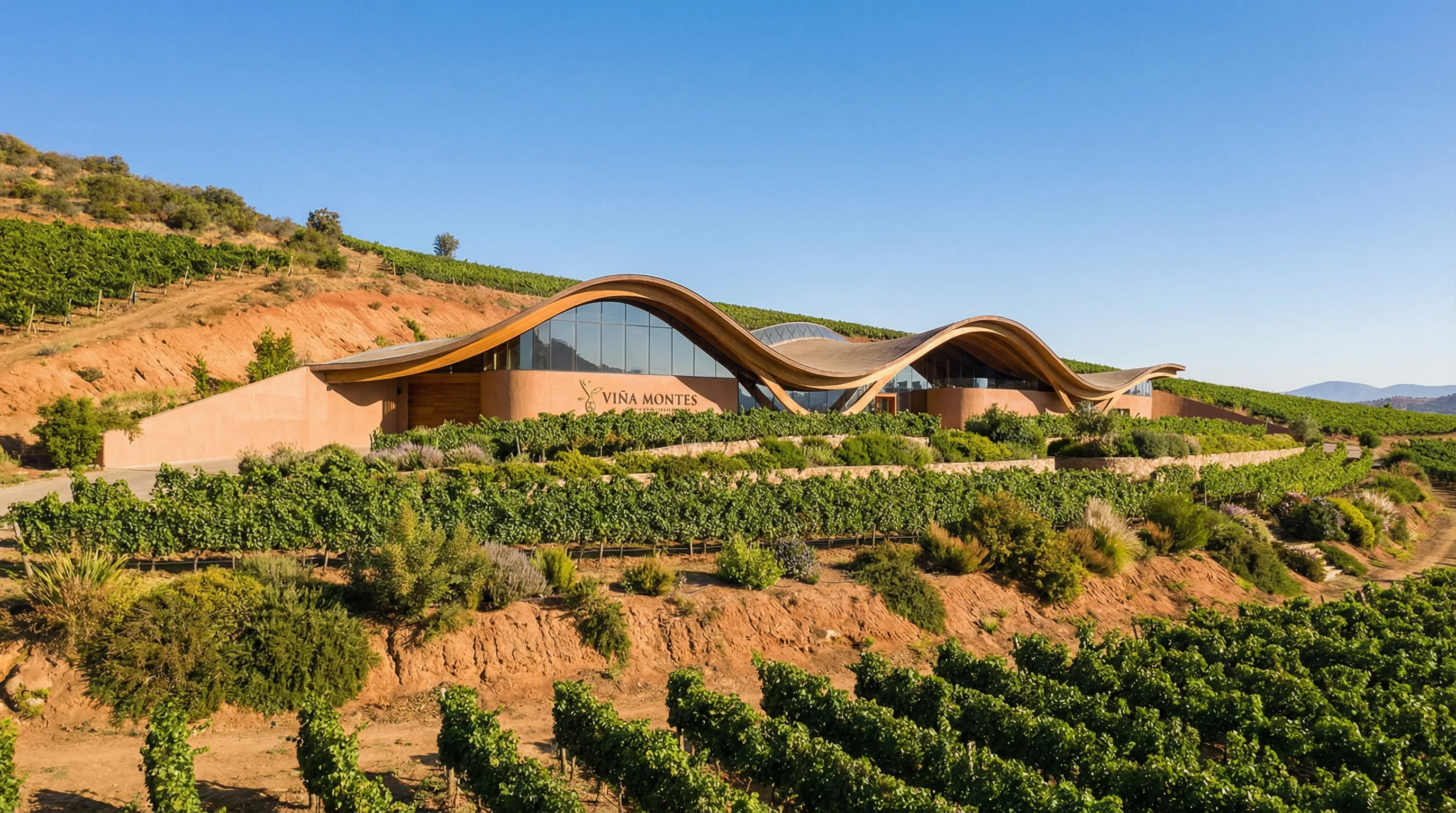 Vineyard rows in Colchagua Valley